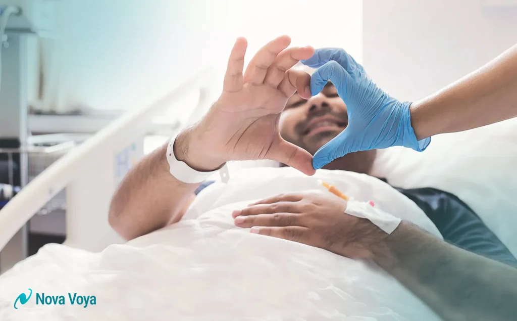 A composite image illustrating strategies for building trust with international patients, featuring a diverse medical team in an JCI-accredited hospital lobby, a warm greeting for an international family, and digital symbols of global security and connectivity.