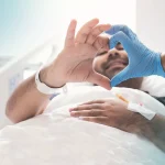 A composite image illustrating strategies for building trust with international patients, featuring a diverse medical team in an JCI-accredited hospital lobby, a warm greeting for an international family, and digital symbols of global security and connectivity.