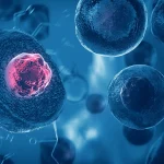 Luminous stem cells in a modern, clinical setting, symbolizing hope and regenerative healing in advanced medicine.