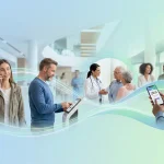 Visual representation of the seamless patient journey from initial contact to post-care follow-up, highlighting digital and human interaction points.