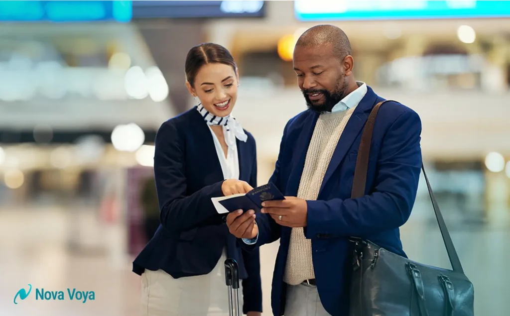 A medical concierge professional assisting a patient with their medical travel checklist, simplifying the logistics of their journey.