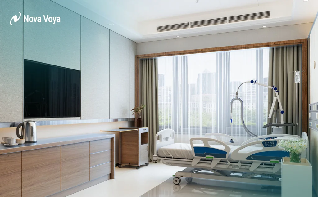 Luxury VIP patient room in a Dubai regenerative wellness clinic.