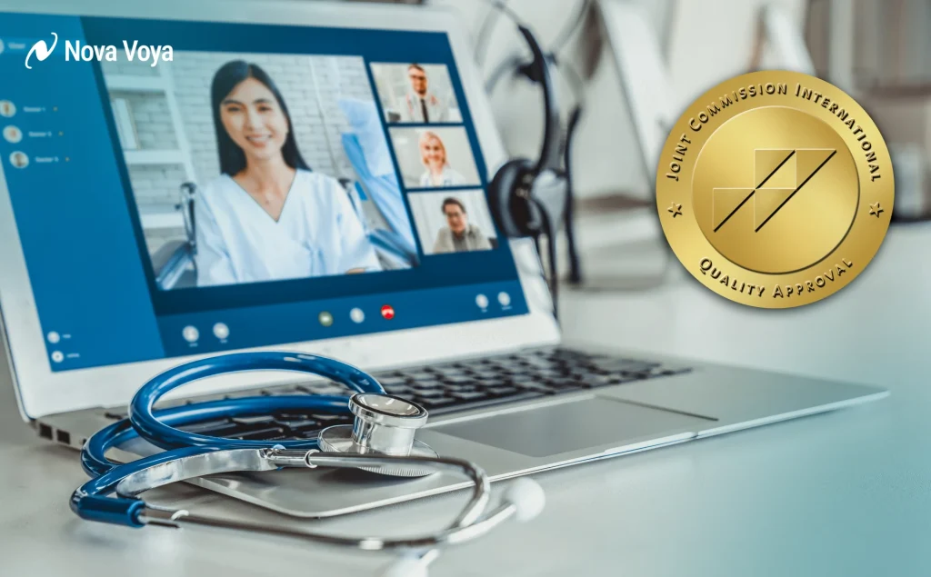 Collage highlighting JCI accreditation and modern patient support services in UAE hospitals.