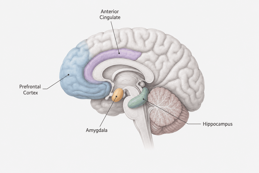 Detailed sagittal view of the brain