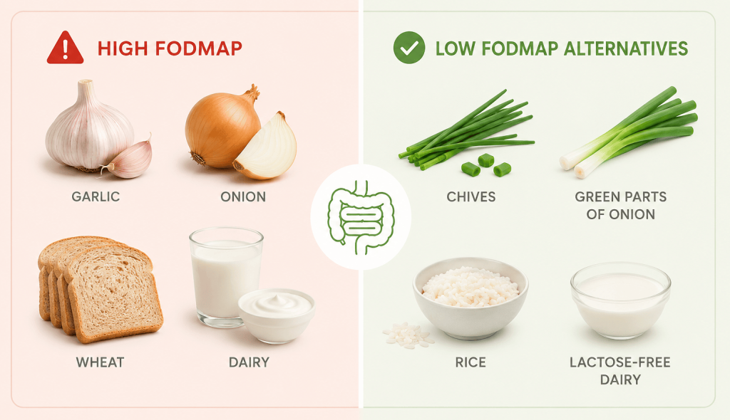 High vs low FODMAP food guide